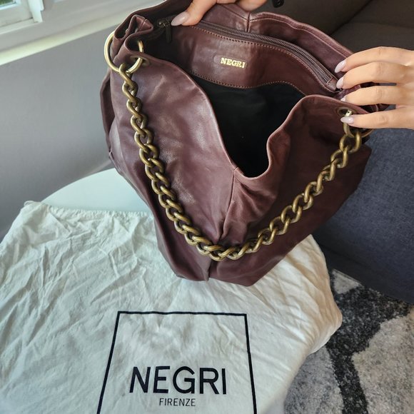 NEGRI FIRENZE NEW Leather Brown Bag with Chain - Picture 4 of 7